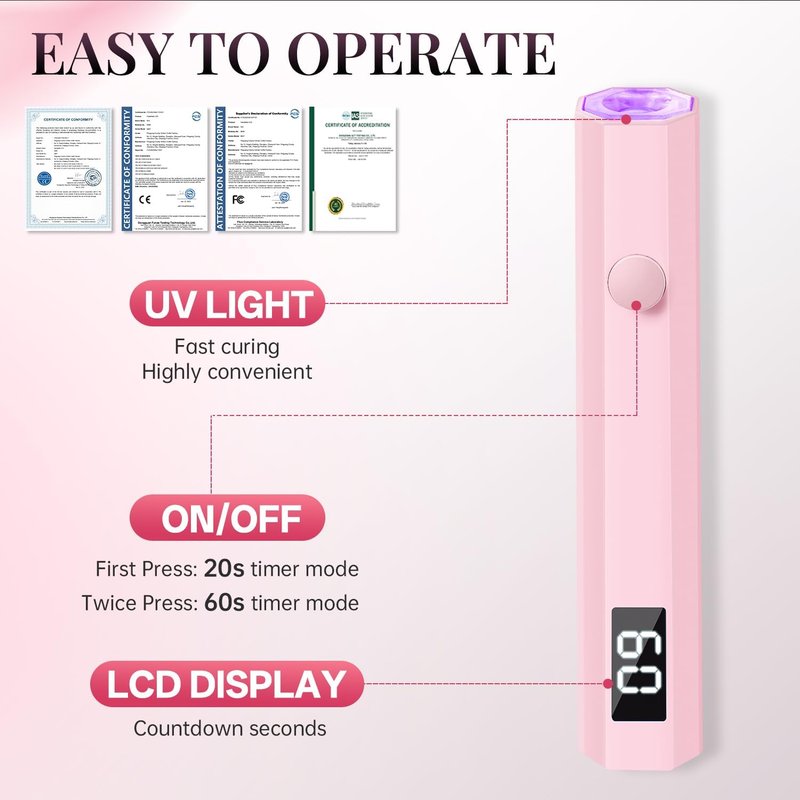 Mini Handheld UV Light for Gel Nails - Portable Rechargeable Nail Lamp with 2 Timers | Ideal for DIY and Travel