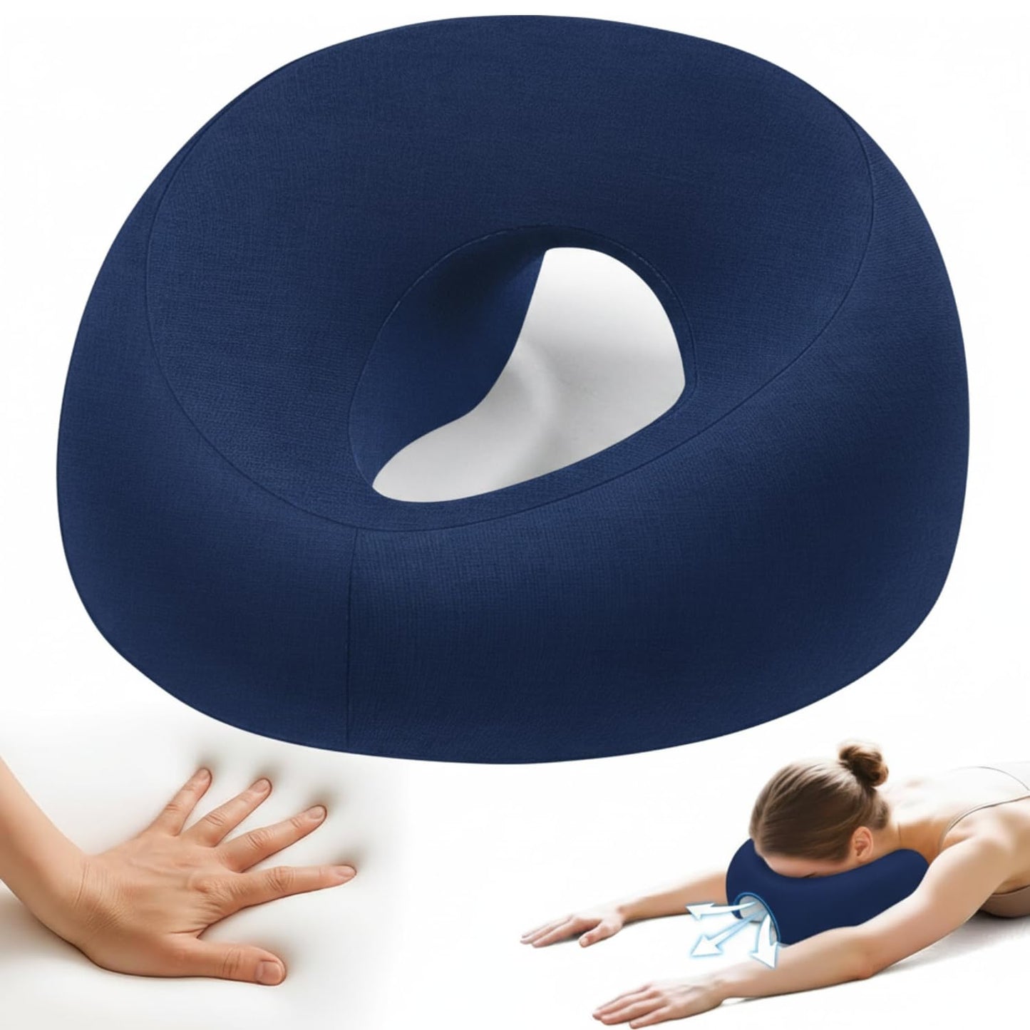 SKYIMOOO Face Down Pillow, Massage Headrest for Bed, Massage Face Cradle for Bed, BBL Pillow After Surgery Post Eye Surgery (Navy)