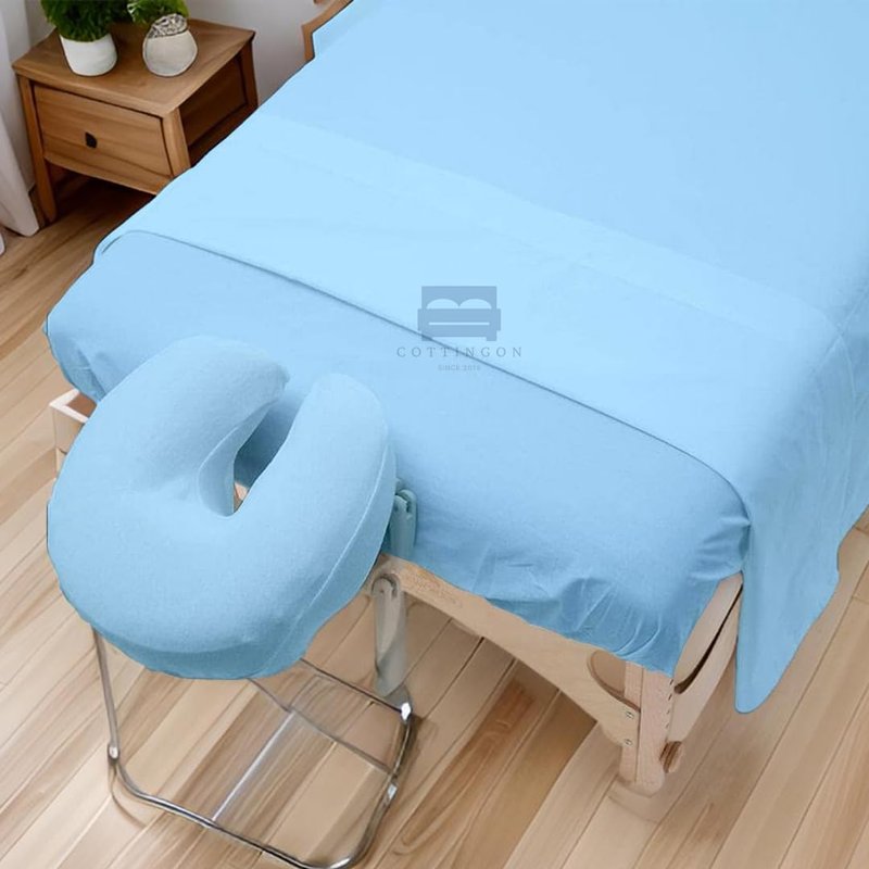 Cottingon 3 Piece Massage Table Sheet Set, 100% Brushed Premium Microfiber Ultra Light, Wrinkle free, Facial Bed Cover Fits 36" x 77" upto 7"Deep Massage Beds, Light Blue