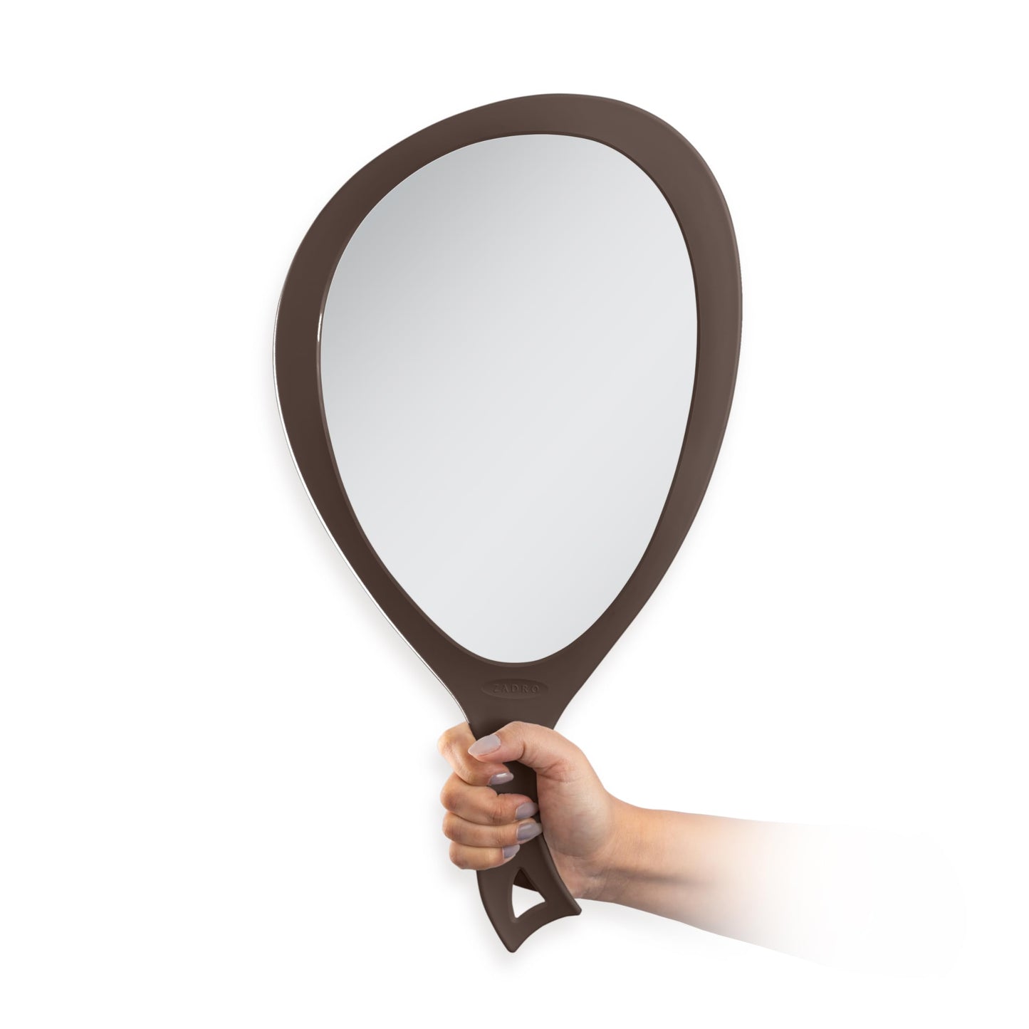 Zadro Salon Professional Extra Large Hand Mirror with Handle, 10" W x 19" L, Multi-Purpose Oval Handheld Mirror with New Distortion-Free Reflection (1, Chocolate, Large (Pack of 1))