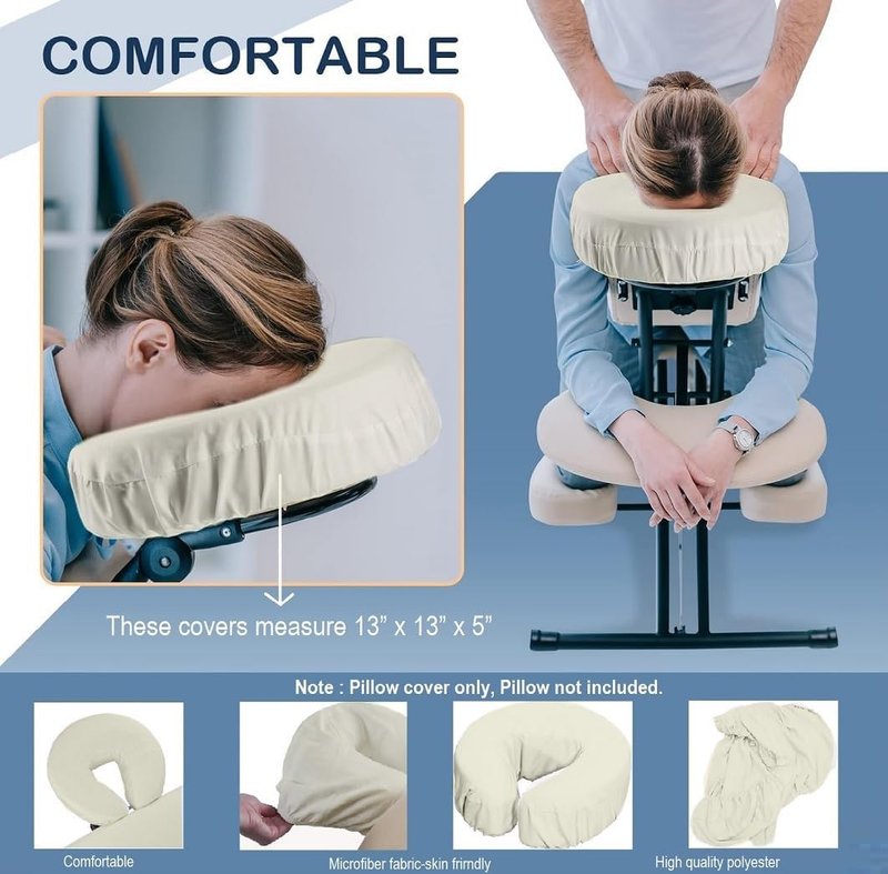 Pack of 20, Premium Microfiber Face Cradle Covers - Ultra Soft Fitted Massage Table Cradle Cover, Spa Table Headrest Protectors (Ivory)