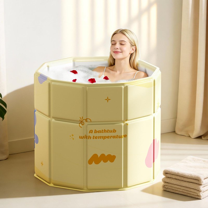 HLCZLUZ Portable Bathtub, Hot Ice Bath Tub Inflation-free, Shower Bathroom SPA Soaking Tub, Collapsible Bathtub No Installation for Home & Outdoor (Warm Yellow, 27.55"L x 27.55"W x 27.55"H)