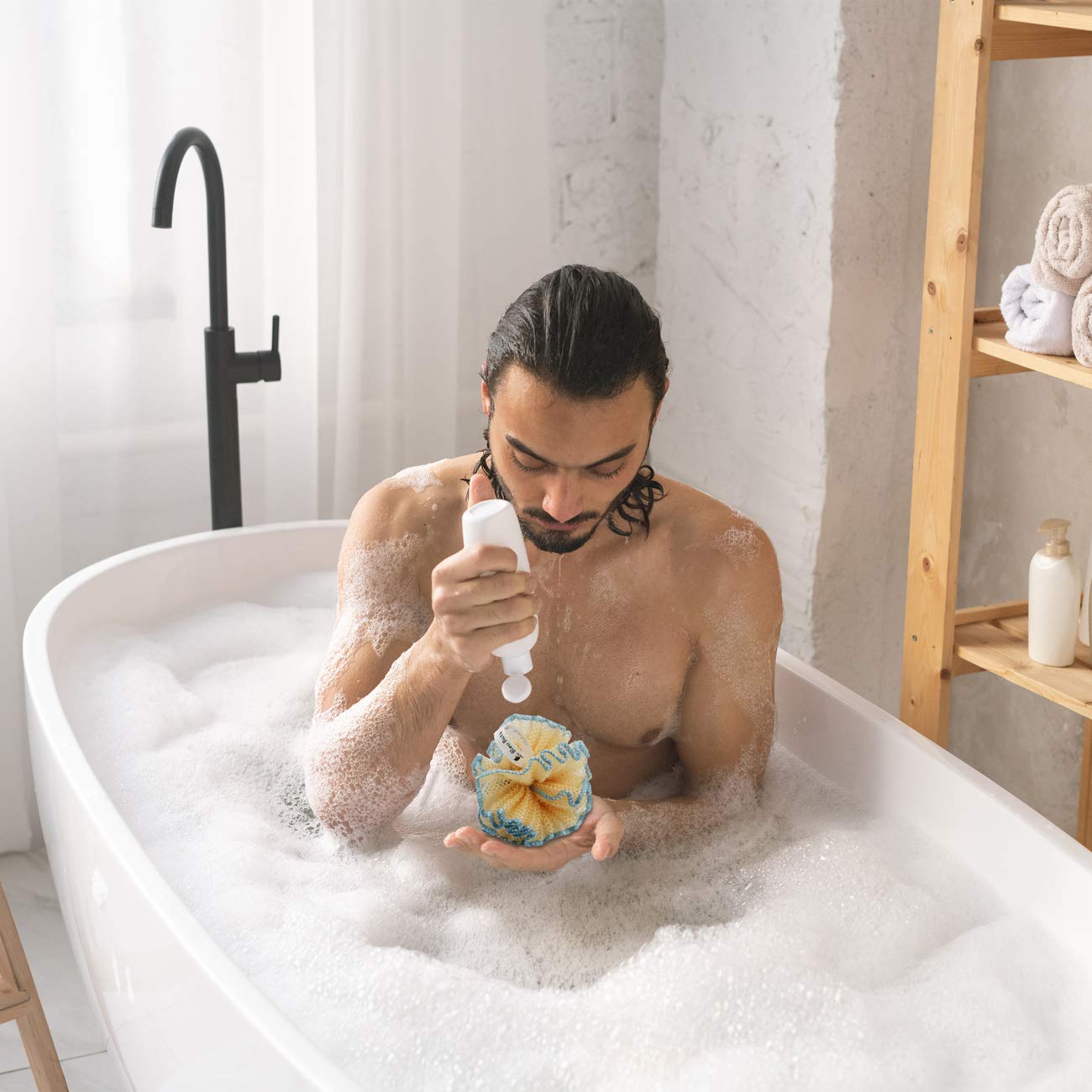 (4 Pack) Exfoliating Body Scrubber Puff Deep Cleaning Sturdy Bath Loofah Mesh Sponge in Rough with Rich Bubbles for Men and Women