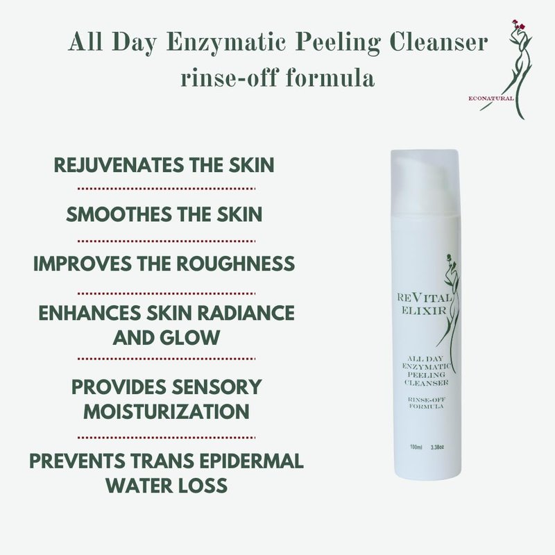 Revital Elixir Enzymatic Peeling Cleanser – Gentle Daily Exfoliating Face Wash with Enzymes – Improves Skin Tone & Texture, 100ml (3.38oz)