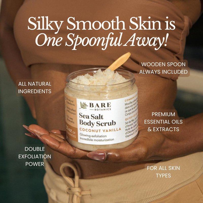 Lavender Tea Tree Body Scrub - All-Natural Sea Salt Exfoliator | 24oz Vegan Moisturizer with Wooden Spoon