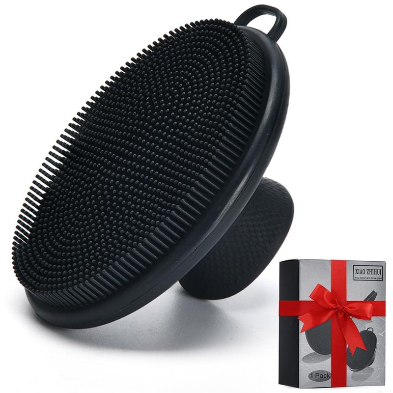 Face Scrubber,Silicone Face Scrubber for Men Women,Third Generation Upgraded 1262 Soft Bristle Manual Cleansing Brushes,Suitable for All Skin Types,face exfoliating Cleaning Brush (Black) (Large)