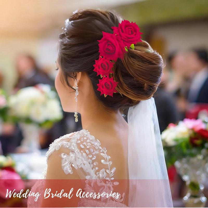 Red Rose Hair Clips by [Brand Name] - 6 Floral Barrettes for Weddings & Parties | Elegant Hair Accessories