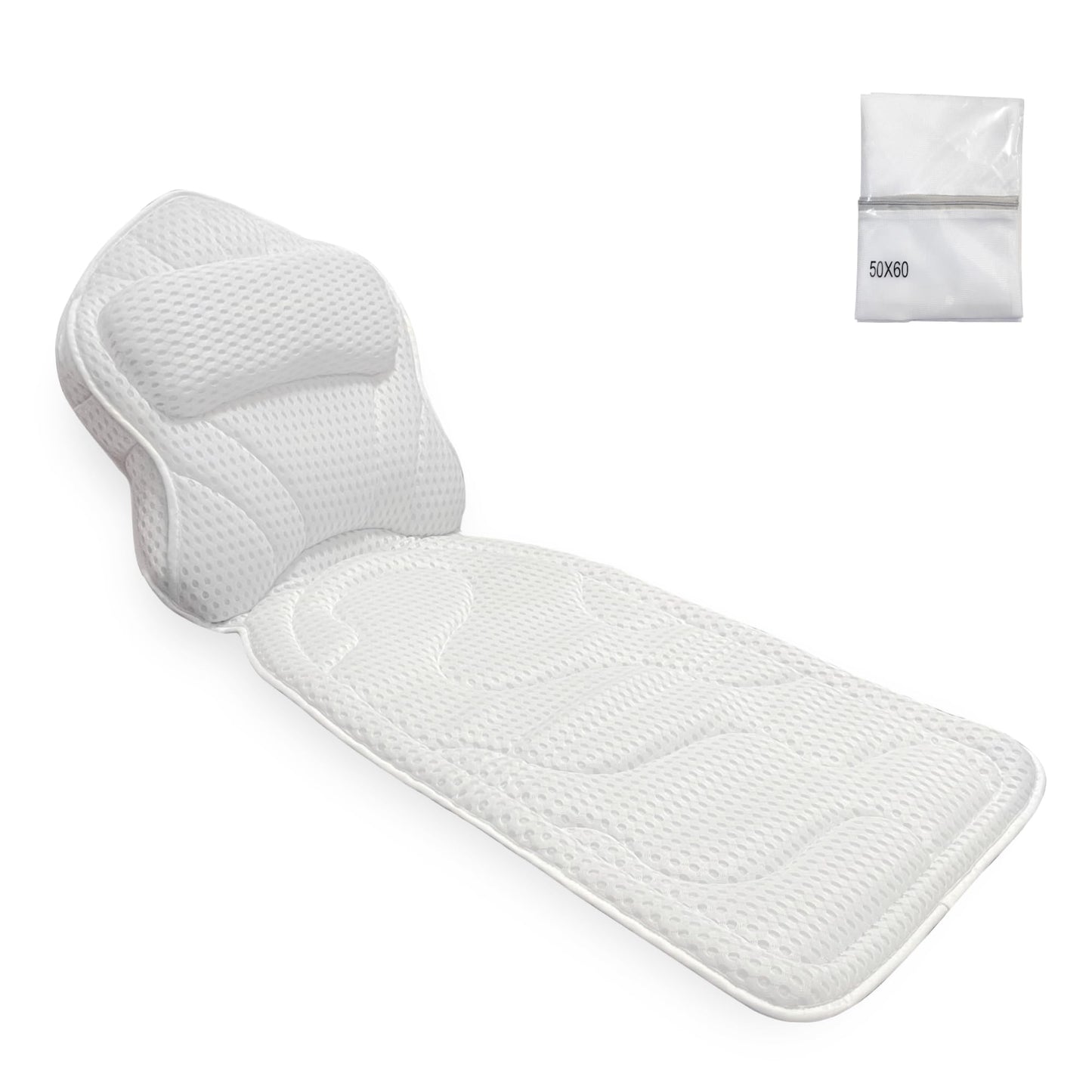 Tevanas Bath Pillows for Tub Full Body, Large Mesh tub Pillow for Bathtub for Head, Neck and Back Support with Laundry Bag and Hanger for Quick Drying White