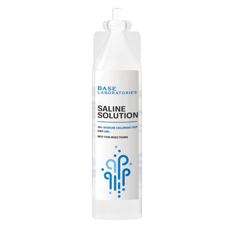 BASE LABORATORIES 0.9% Saline Solution Vials - Versatile 0.9% Sodium Chloride Saline Ampoules - Preservative Free Saline Solution Single use vials - USP Grade 25 Vials x 5ml Count