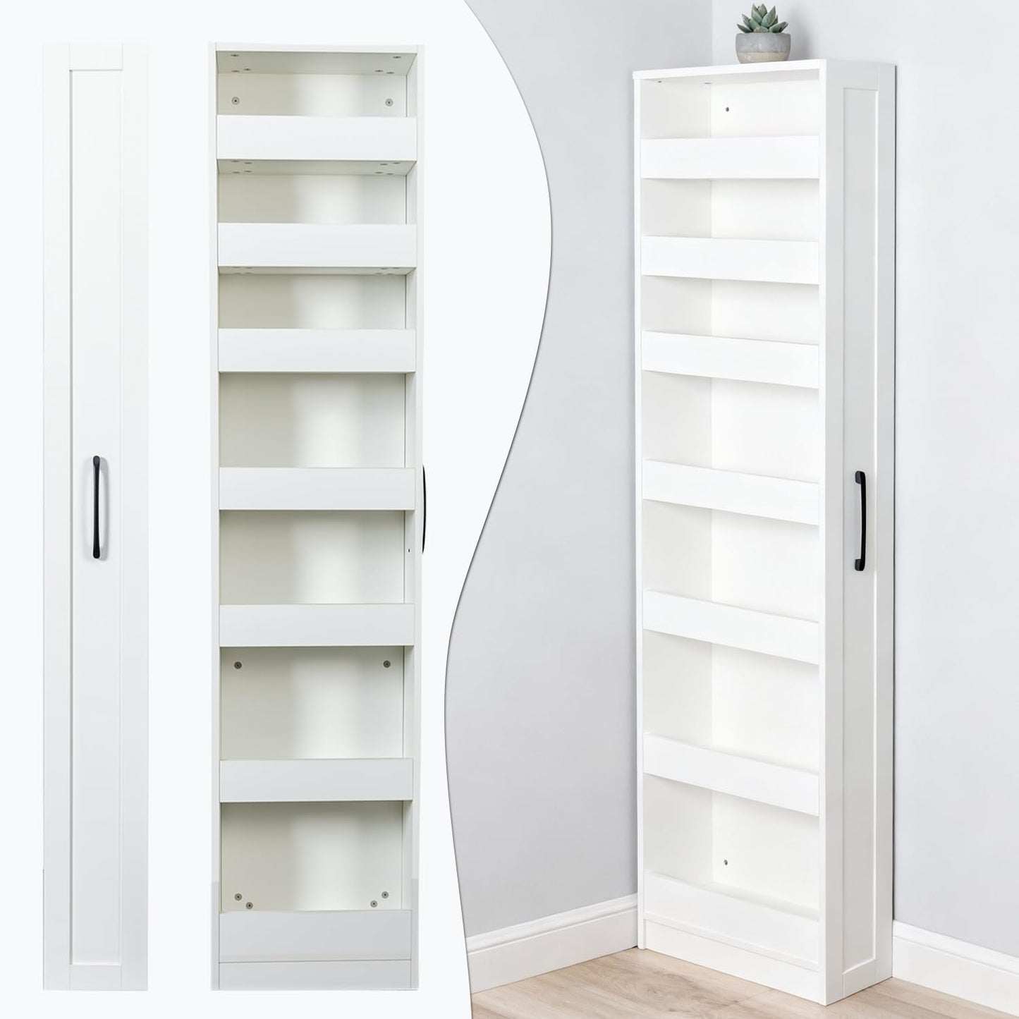 WSLUKVII 7-Shelf Tall Narrow Storage Cabinet, Slim Bathroom Cabinet with Handles, 71 Inch Tall, 8 Inch Wide for Small Space, Kitchen, Bathroom, Laundry Room, White