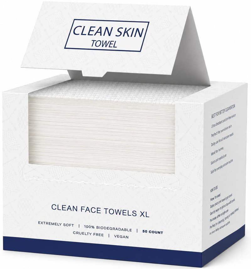 Clean Skin Disposable Face Towels XL 10"x12"Oeko-TEX Certified Viscose Facial Towelettes | Soft Lint-Free for Acne-Prone Sensitive Skin,Dry Wipes Makeup Removal Face Washing Travel