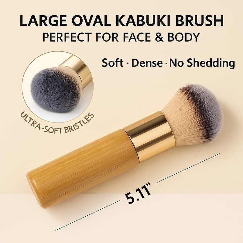 Kabuki Self Tanner Brush Ultra Soft Kabuki Makeup Brush for Face & Body, Flawless Self Tanning Tan Applicator for Liquid Cream Powder Foundation, Bronzer, Tanning Mousse & Shimmer Glow - Bamboo Handle