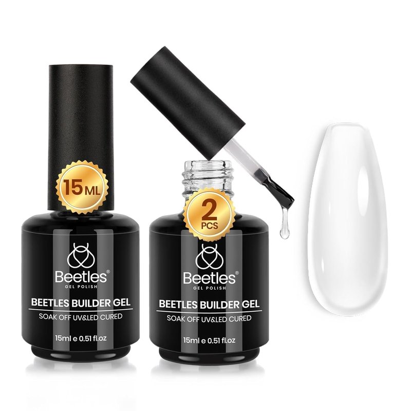 Beetles Builder Gel - 8 in 1 Clear Nail Strengthening Gel for DIY Salon Use | UV LED Cured, 2 Pcs