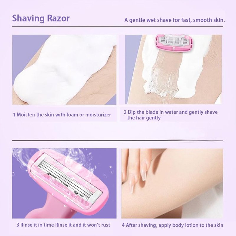 New women's anti-scratch razor, safety razor, designed for a close, smooth shave and shave Standard 1 blade (Purple + 3 tips)