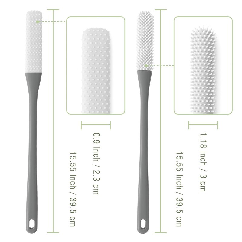 2-Pack Toe Cleaning Brush with Long Handle – Foot Scrubber & Exfoliating Anti-Itch Brush for Seniors, Pregnant Women, Men & Women (Grey)