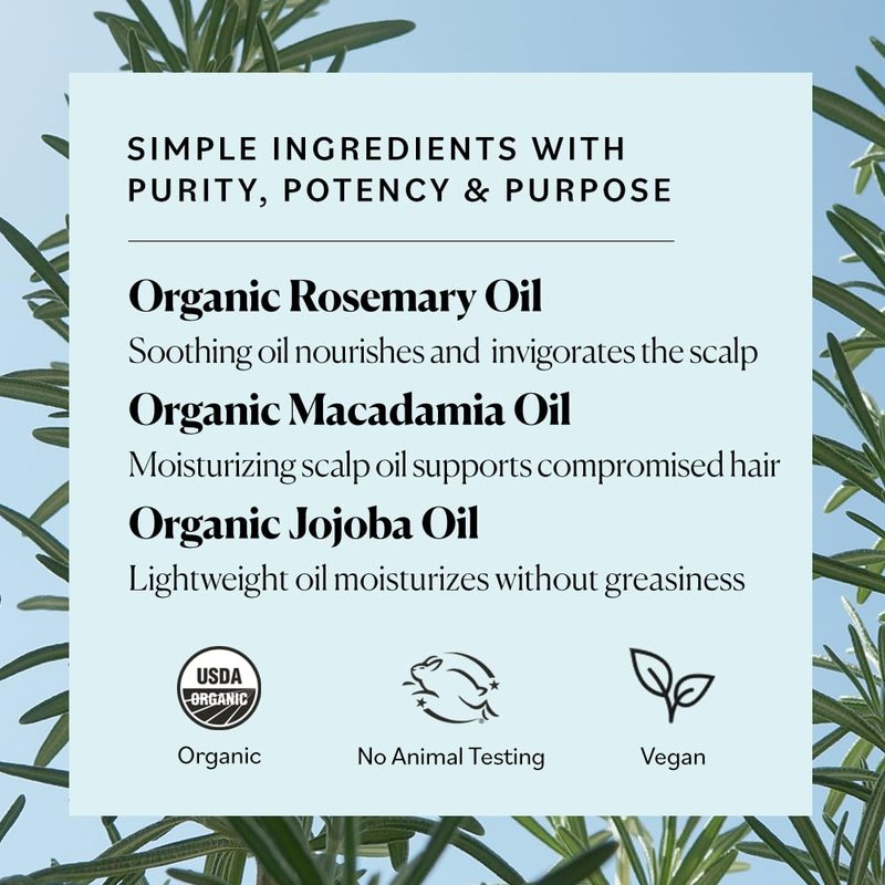 Organic Rosemary Oil Hair Growth Serum - Macadamia & Jojoba Oils for Scalp Health | 2 fl oz
