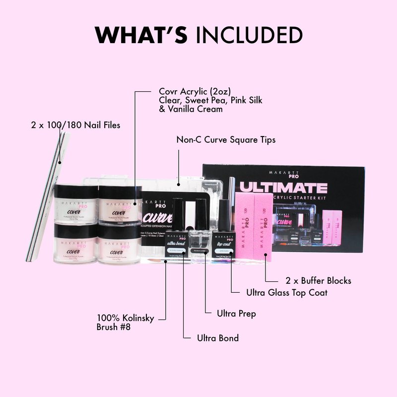 MakarttPro Acrylic Starter Kit for Beginners - Includes Pink & Clear Powder, High-Quality Acrylic Essentials Perfect for Aspiring Professional Nail Technicians