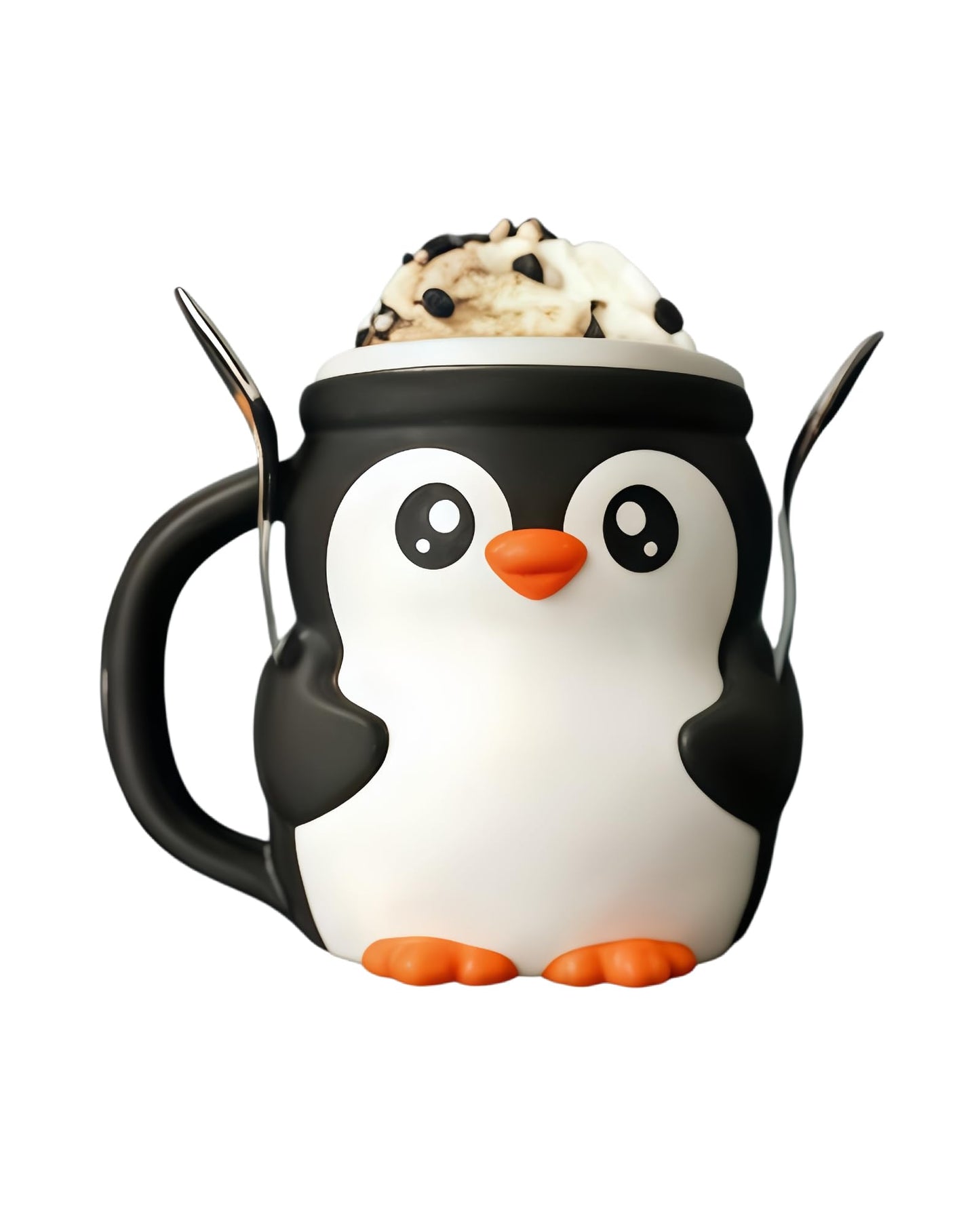 LDJDSDS Ice Cream Pint Holder, Insulated Ice Cream Holder Sleeves for 16 oz Pints with Spoon Slots & Hidden Snack Drawer, Leak Proof Popsicle Cooler Container Cozy, Gifts for Animal Lovers (Penguin)
