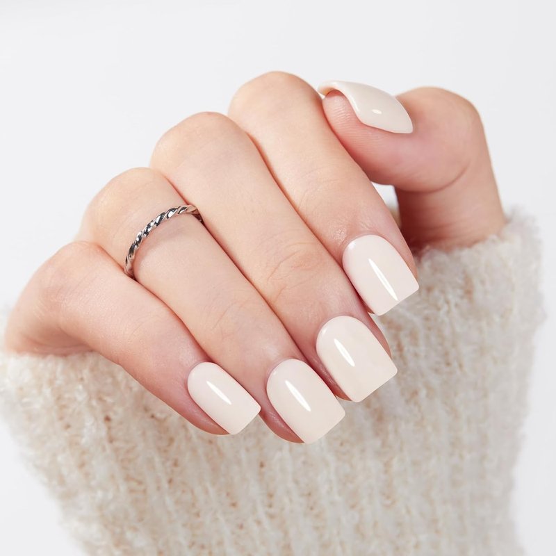 Modelones Press-On Nails - Milky White Squoval Design | 32 Pcs, 16 Sizes, Reusable Nail Kit with Glue & File