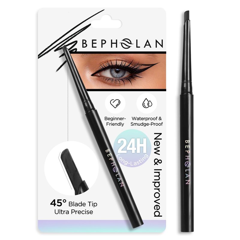 BEPHOLAN Black Gel Eyeliner Pencil, D-Tip Precision Waterproof Eyeliner Pen, Smudge Proof Long Lasting Eye Liner, Beginner Friendly, Ideal for Waterline & Daily Eye Makeup