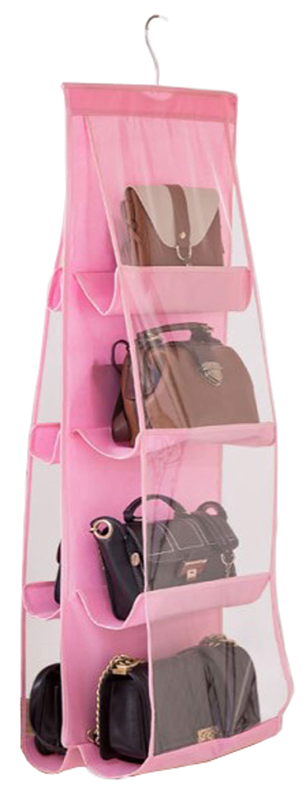 AARAINBOW 1 Pack Hanging Handbag Purse Organizer for Closet, Womens Purse Storage Organizers, Hand Bag Organizer Holder, 8 Pockets Space Saving Wardrobe Purse Holder, 41 L x 13.5W (B-Pink)