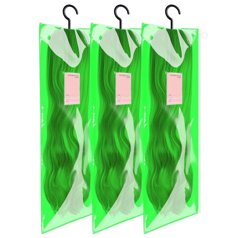 Portable Wig Organizer - 3PCS PVC Wig Bags with Hook, Dust-proof, Waterproof, Multiple Wigs Holder, Stand, Hanger (Fluorescent Green)