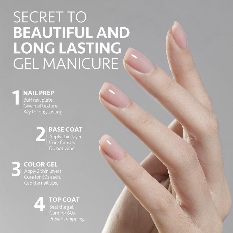 Glassy Gel Top Coat & Base Coat Set - 16ml No Wipe UV Nail Polish | 4 Pcs