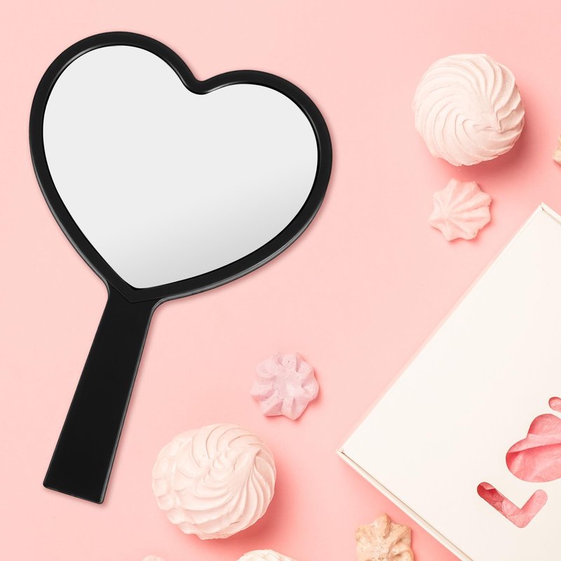 Bremorou Heart Shaped Handheld Mirror with Handle Black Drop-Resistant Small Heart Mirrors Cute Portable Travel Makeup Hand Mirrors Mini Hearts Cosmetic Lash Mirror for Women Girls (Black)