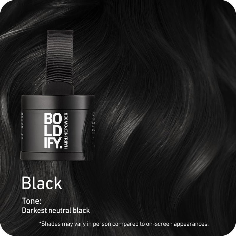 BOLDIFY Hairline Powder - Water-Resistant Root Touch Up Hair Color for Gray Coverage - 24-Hour Stain-Proof, Mess-Free Hair Powder for Thinning Hair - Black