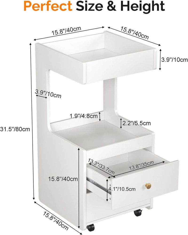 OmySalon Salon Trolley Cart, Esthetician Cart with Wheels, Hair Styling Station with 2 Drawers, 1 Open Shelf, Mobile Storage Cabinet Utility Trolley for Beauty Salon Spa, White