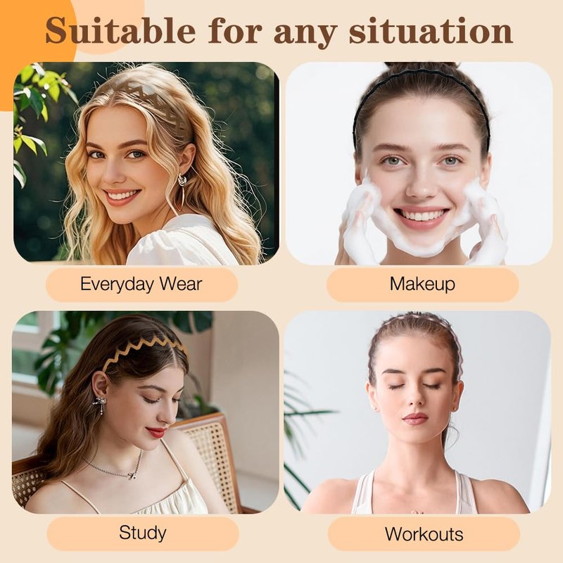 ELLOPH 6 Pack Zig Zag Headbands for Women, Non Slip Headband with Teeth, Plastic Hair Bands for Daily Work Makeup Sports 90s Retro Style Hair Accessories for Women Girls