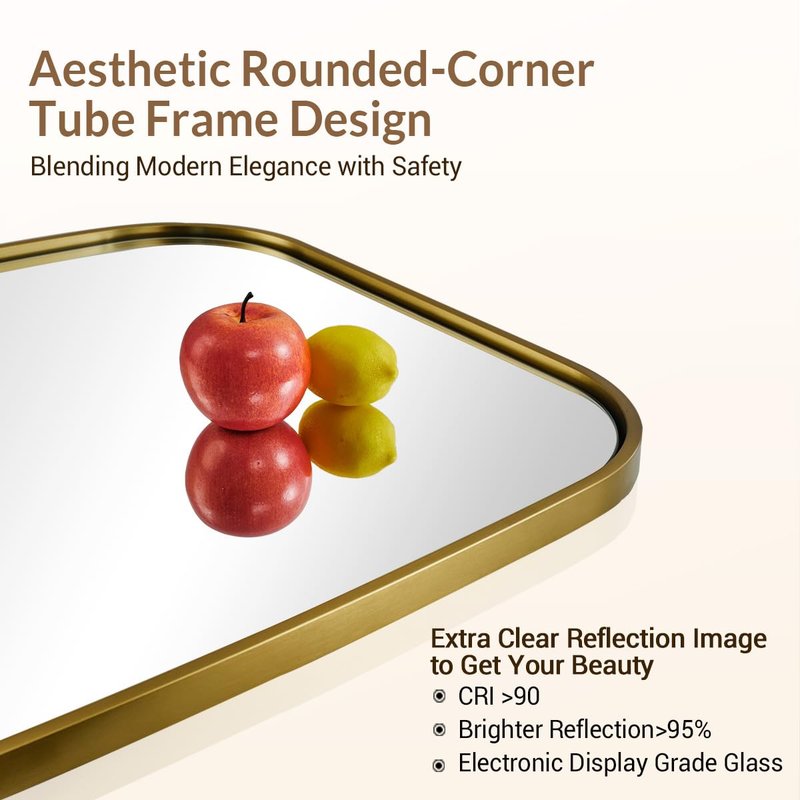 ANDY STAR Brushed Gold Square Oval Bathroom Mirror, 24x32 Inch Brass Oblong Mirrors for Wall, Modern Vanity Mirror in Stainless Steel Metal Squoval Tube Frame, Wall Mount Horizontal or Vertical
