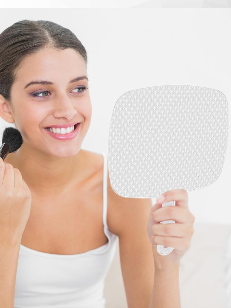 BEFUI Extra Large Handheld Mirror，Hand Salon Mirror with Handle for Barbers, Hairdressing (White，12.4" Lx 9" W)