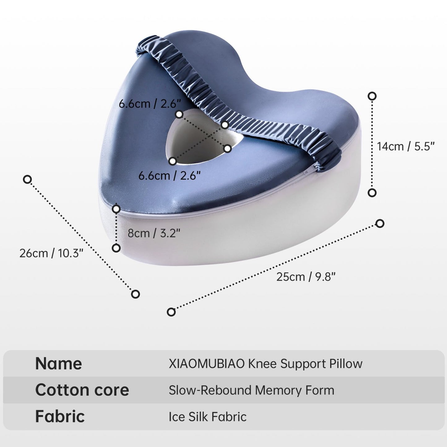 xiaomubiao Memory Foam Knee Pillow for Side Sleepers, Cooling Leg Pillow with Adjustable Strap for Sciatica, Hip & Back Pain Relief, Orthopedic Contour Between Leg Cushion with Washable Cover