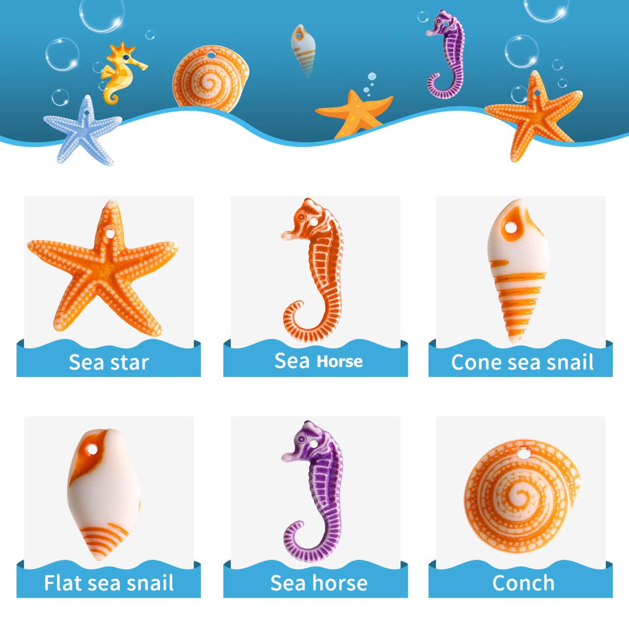 TENDYCOCO Mini Beach Seashells Sea Star Seahorse Natural Conch for Home Decorations Beach Theme Party Wedding DIY Crafts Fish Tank Vase Fillers Bonsai Decor 48pcs