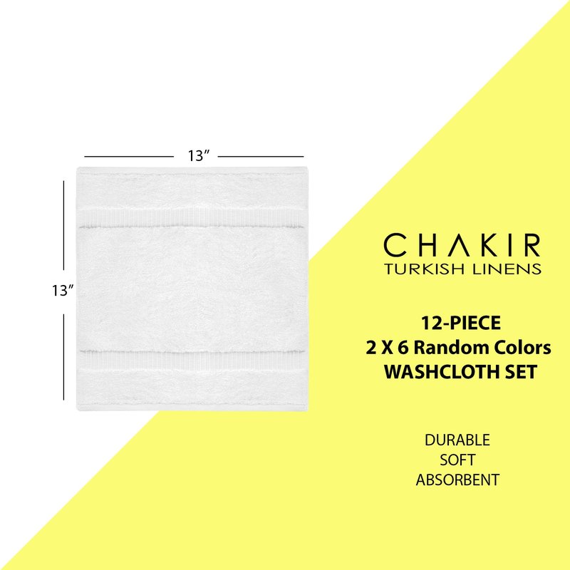 Chakir Turkish Linens Hotel & Spa Quality, Highly Absorbent 100% Cotton Turkish Washcloths (2 X 6 Random Colors - Set of 12)