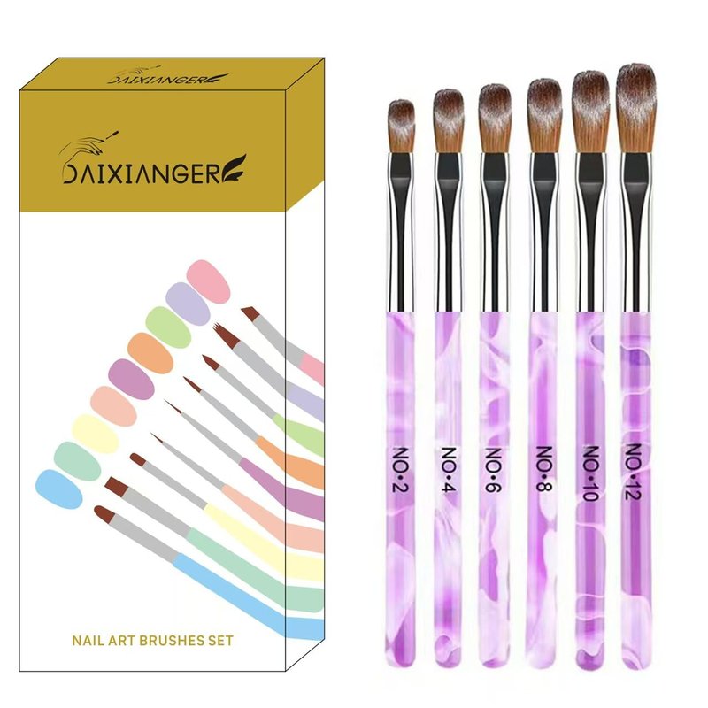 6PCS Acrylic Nail Brush Set,Size 2/4/6/8/10/12 Professional Nail Brushes for Acrylic Application Extension and 3D Carving for Nail Home Salon DIY-Purple