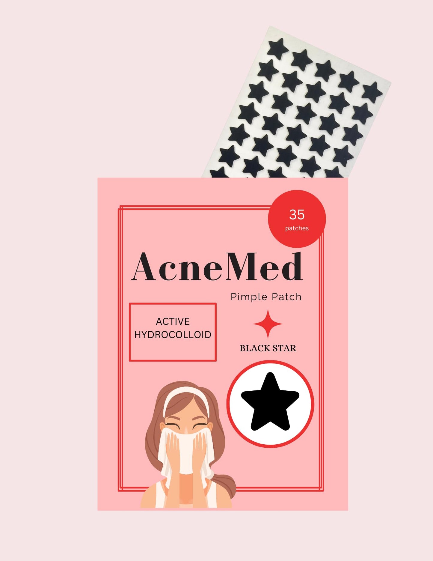 AcneMed Hydrocolloid Acne Patches – Black Star Pimple Stickers for Clear Skin, Cute Spot Treatment, Overnight Blemish Control, 36 Count