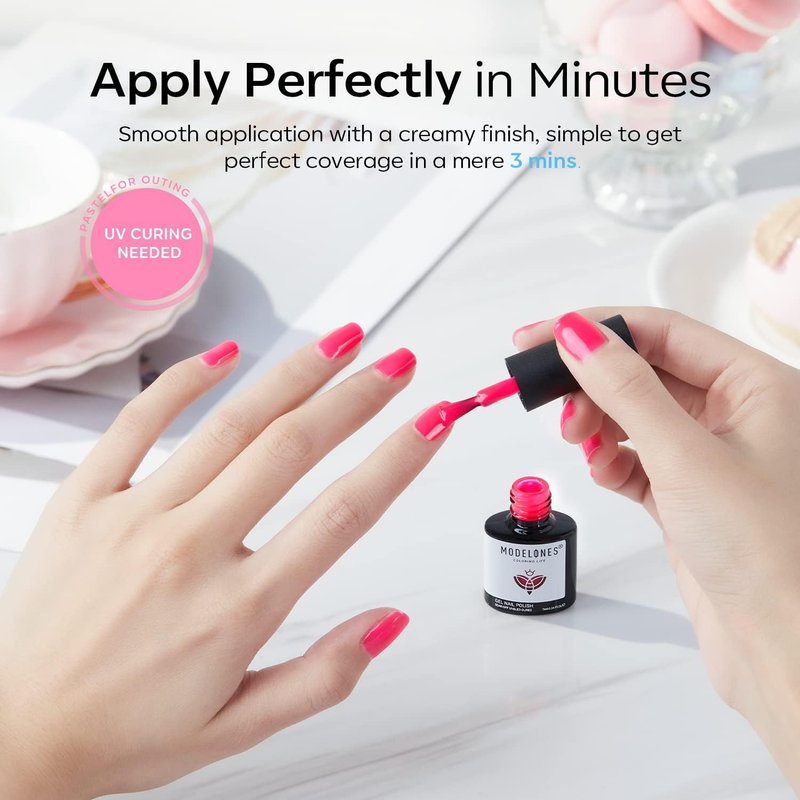 modelones Pink Gel Nail Polish Set- 6 Colors 2026 Summer Spring Pastel Hot Pink Tones Neon Milk Pink White Gel Polish Magenta Light Soft to Dark LED Nail Art for Nail Lovers Gift DIY Starter Kit