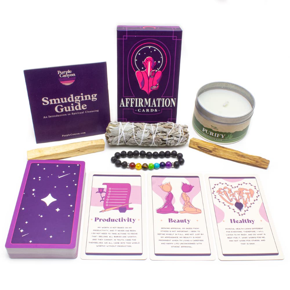Purple Canyon Self-Reflection Kit | Travel Case with Manifestation Journal, Affirmation Cards, and Aromatherapy Balm Set | Meditation Gifts and Accessories for Mindfulness and Self-Care