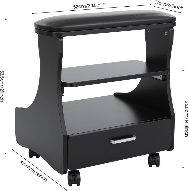 Pedicure Foot Rest - Lockable Wheels, Removable Shelf & Drawer | PU Cushion Beauty Stool for Home Salon
