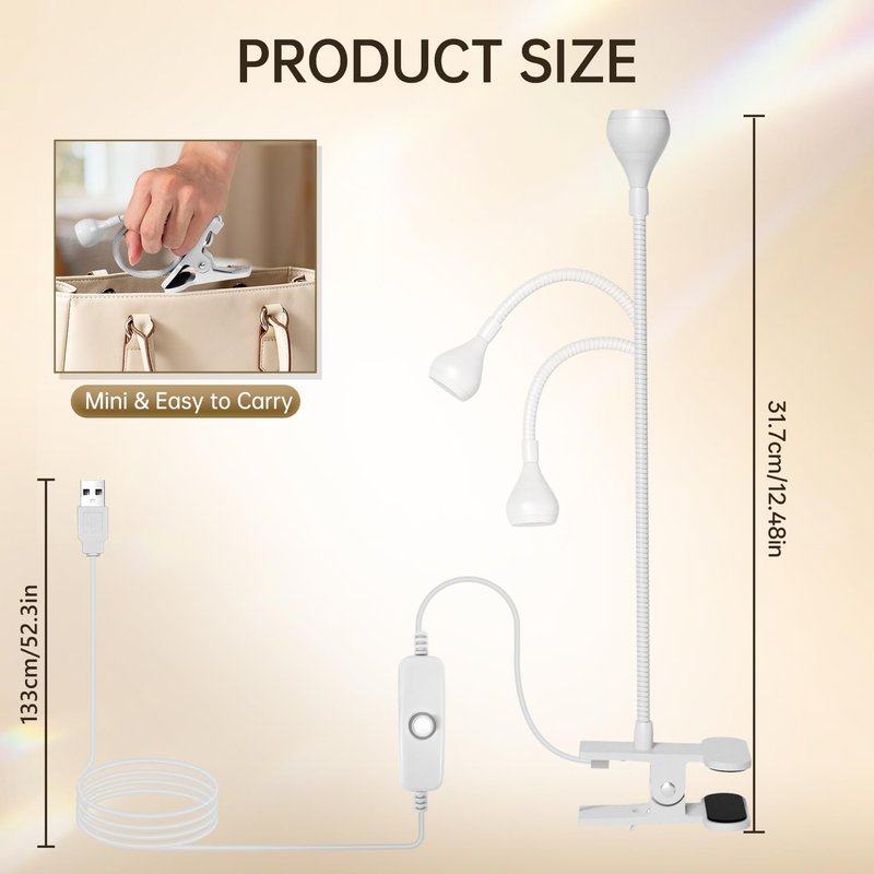 AORAEM LED Nail Lamps 3W Flexible Gooseneck Lamp Quicky Dry Nail Manicure Dryer Gel Polish Curing Light Plug Play Portable Flash Cure Light for Gel Nails Home DIY Professional Nail Tools White