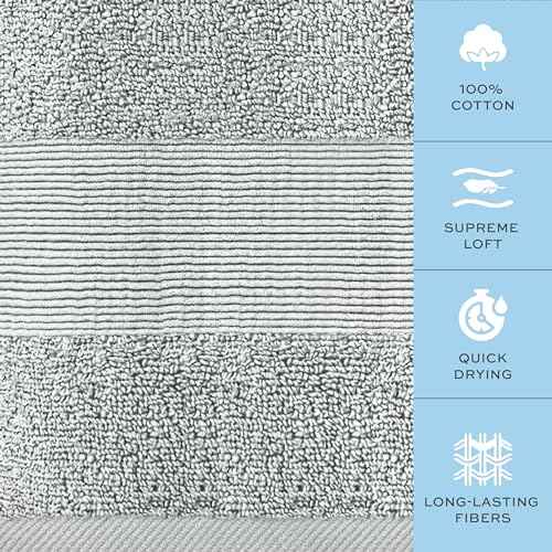 White Classic Resort Collection Soft Washcloth Face & Body Towel Set | 12x12 Luxury Hotel Plush & Absorbent Cotton Washclothes [12 Pack, Dolphin Grey]