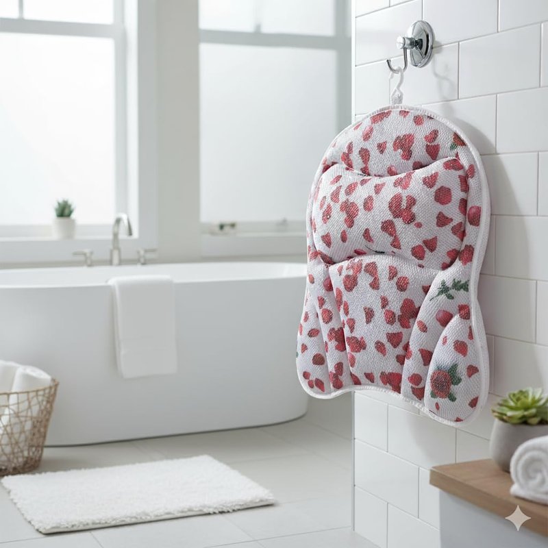 Petalique Luxury Bath & Hot Tub Pillow – Air Mesh Fabric, Quick-Dry with Hanging Loop, Head & Neck Support, Gift-Boxed Rose-Petal Design for Women, Mom, Wife, Girlfriend (Red Rose Petals)