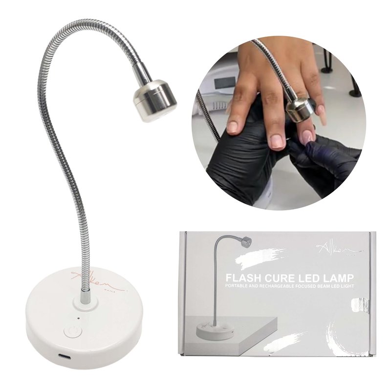 ALLKEM Portable Cordless Gooseneck UV/LED Nail Lamp – Rechargeable Gel X Nail Dryer, Flash Cure Light for Home & Salon use – (USB Powered, 360° Adjustable Gooseneck, 3W) - Silver