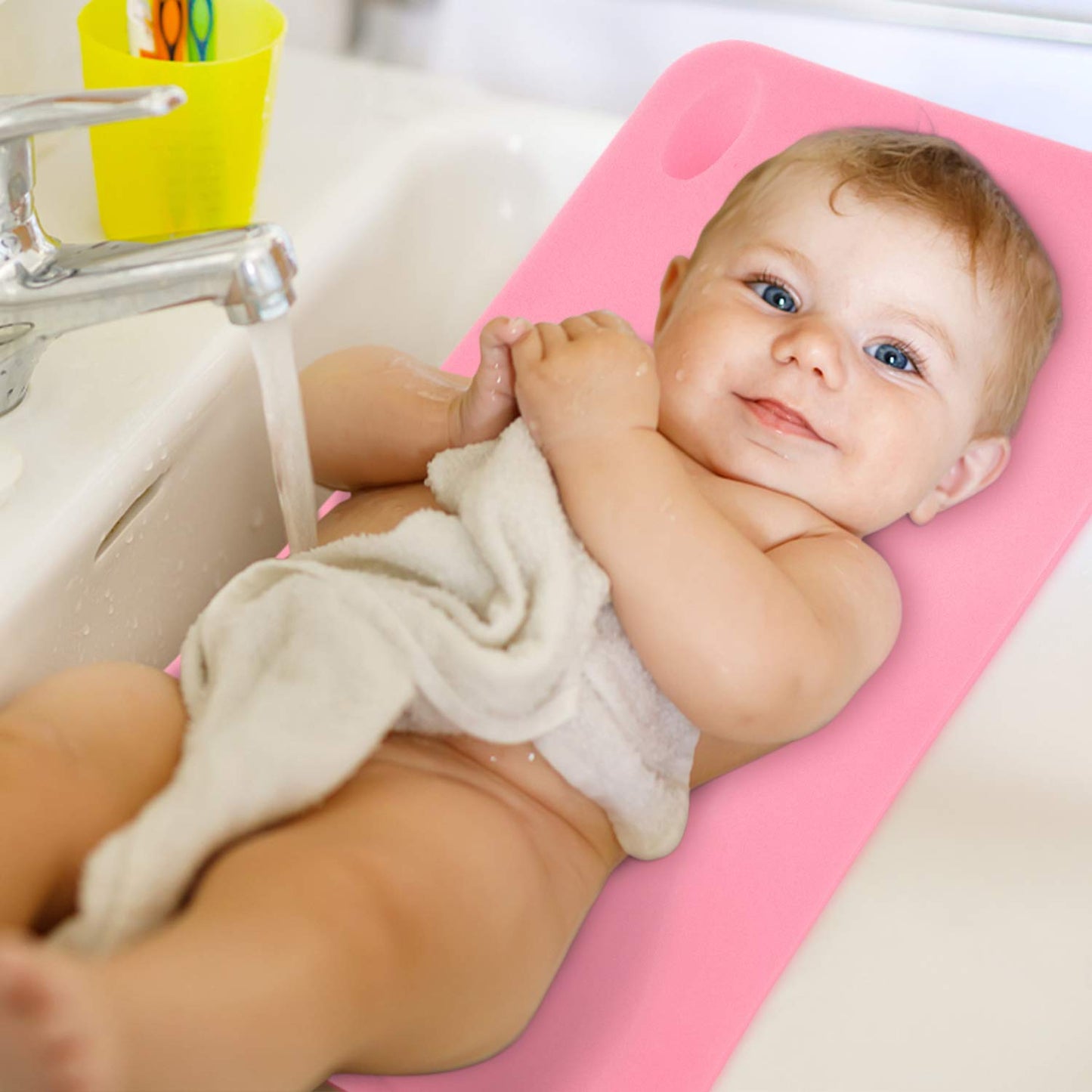 Baby Bath Sponge Soft Infant Bath Mat Newborn Cushion Odor Free (Pink)