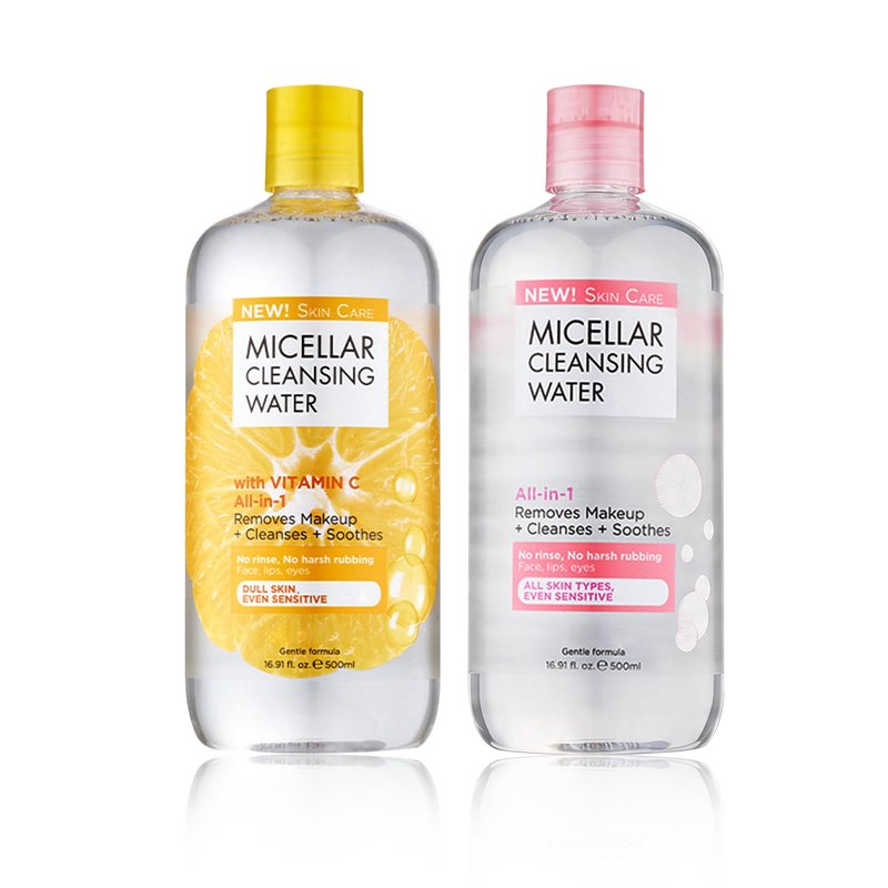 LXTTDABEN Micellar Water 500ml 2 Pack–Makeup Remover&Micellar Cleansing Water,Gentle Make Up Remover Liquid for Face,Lips&Eyes,Soothing Facial Cleanser for All Skin Types