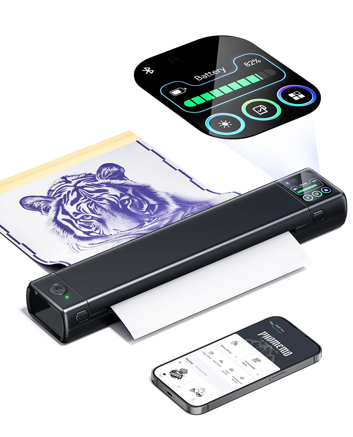 Phomemo M08F Plus Tattoo Stencil Printer with Touchscreen, Bluetooth Tattoo Printer Machine with 10pcs Premium Transfer Paper, Compatible with Phone/Tablet/PC, Tattoo Supplies for Tattoo Artists