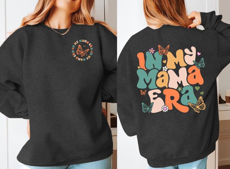 PECHAR Mama Sweatshirt for Women In My Mom Era Sweatshirt New Mom Gifts Long Sleeve Mama Era Crewneck Pullover Top Grey