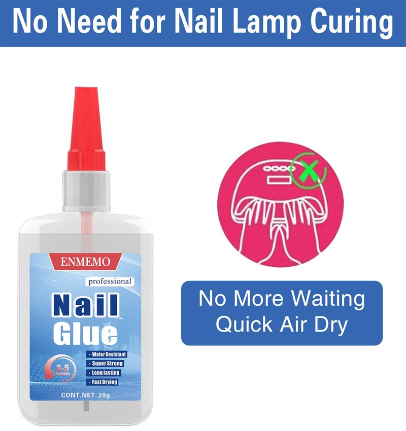 (2-in-1) 20ml Nail Glue with Brush Applicator & Nozzle,Used for Nail Tips,Acrylic Nails and Press on Nails,Built in Brush on,Super Strong,Long Lasting,Waterproof